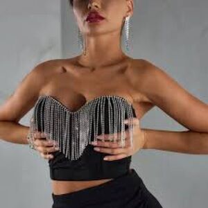 Say What? Black and Silver Beaded Crop Top